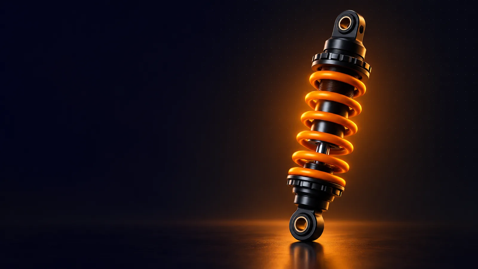 A coil-over shock absorber with an orange spring