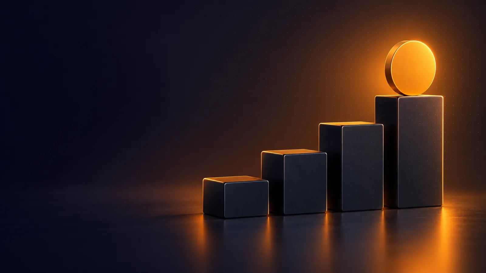 Rising blocks topped with an orange coin