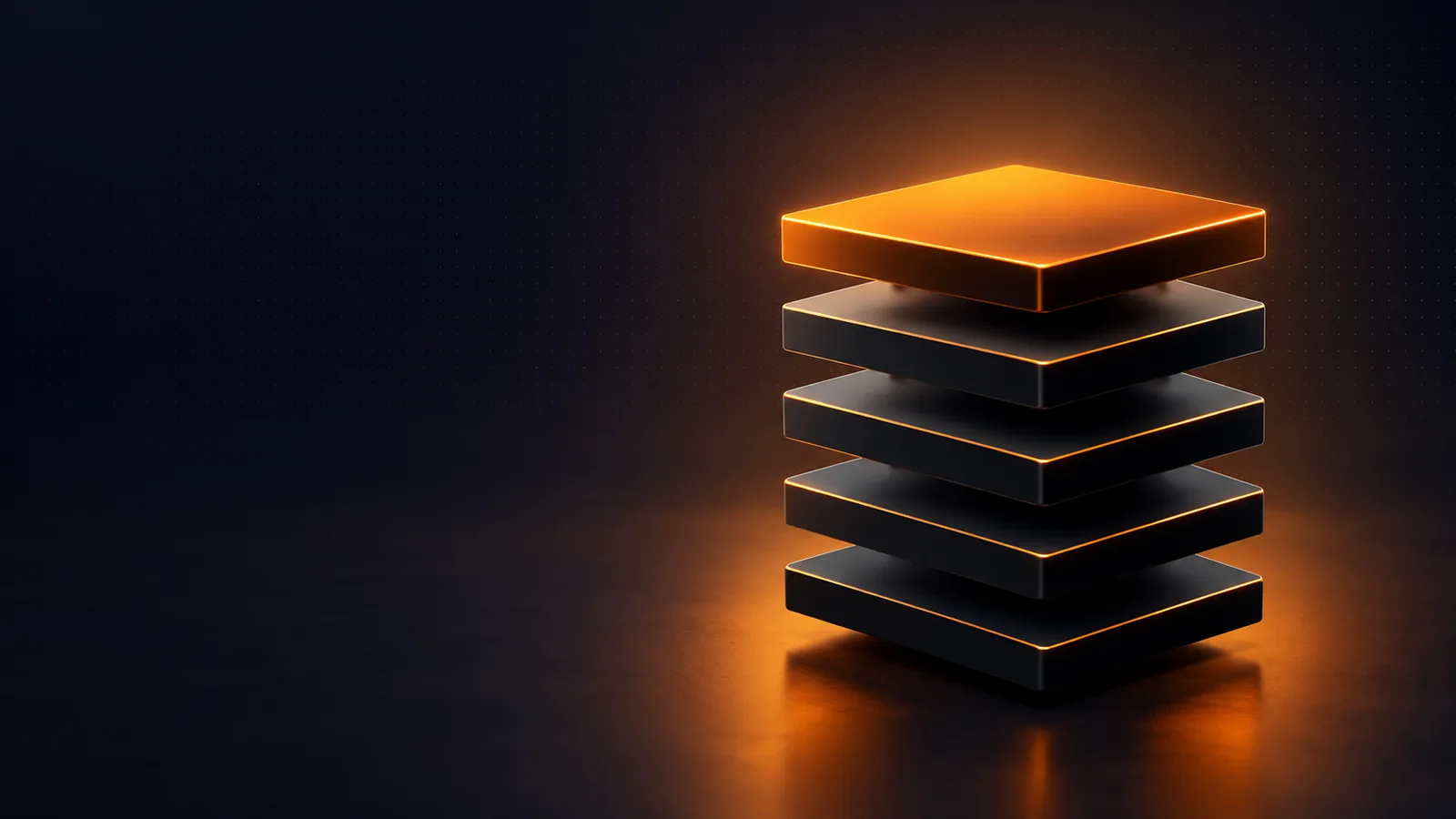 A stack of five slabs with an orange one on top