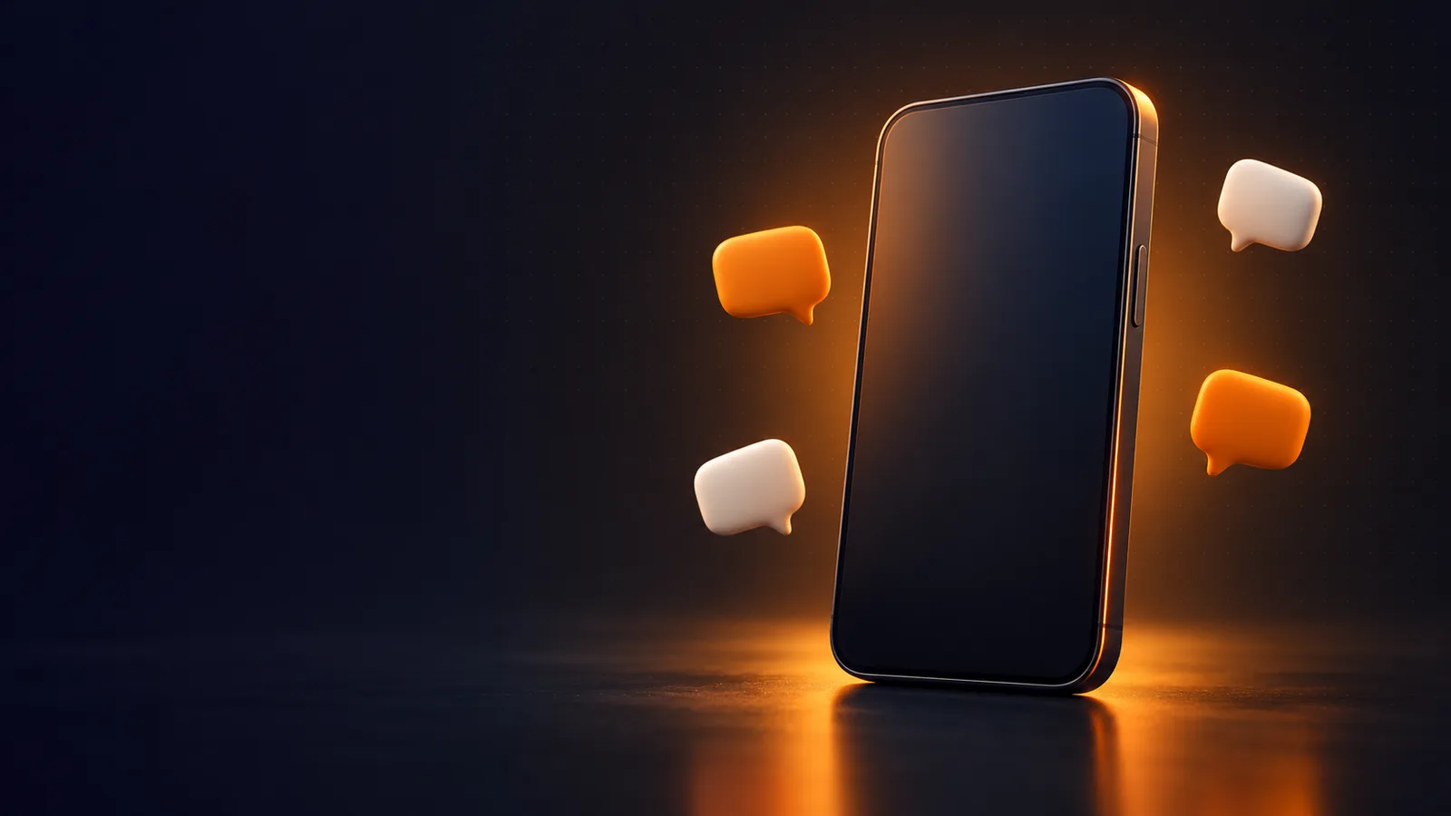 A smartphone surrounded by four blank speech bubbles