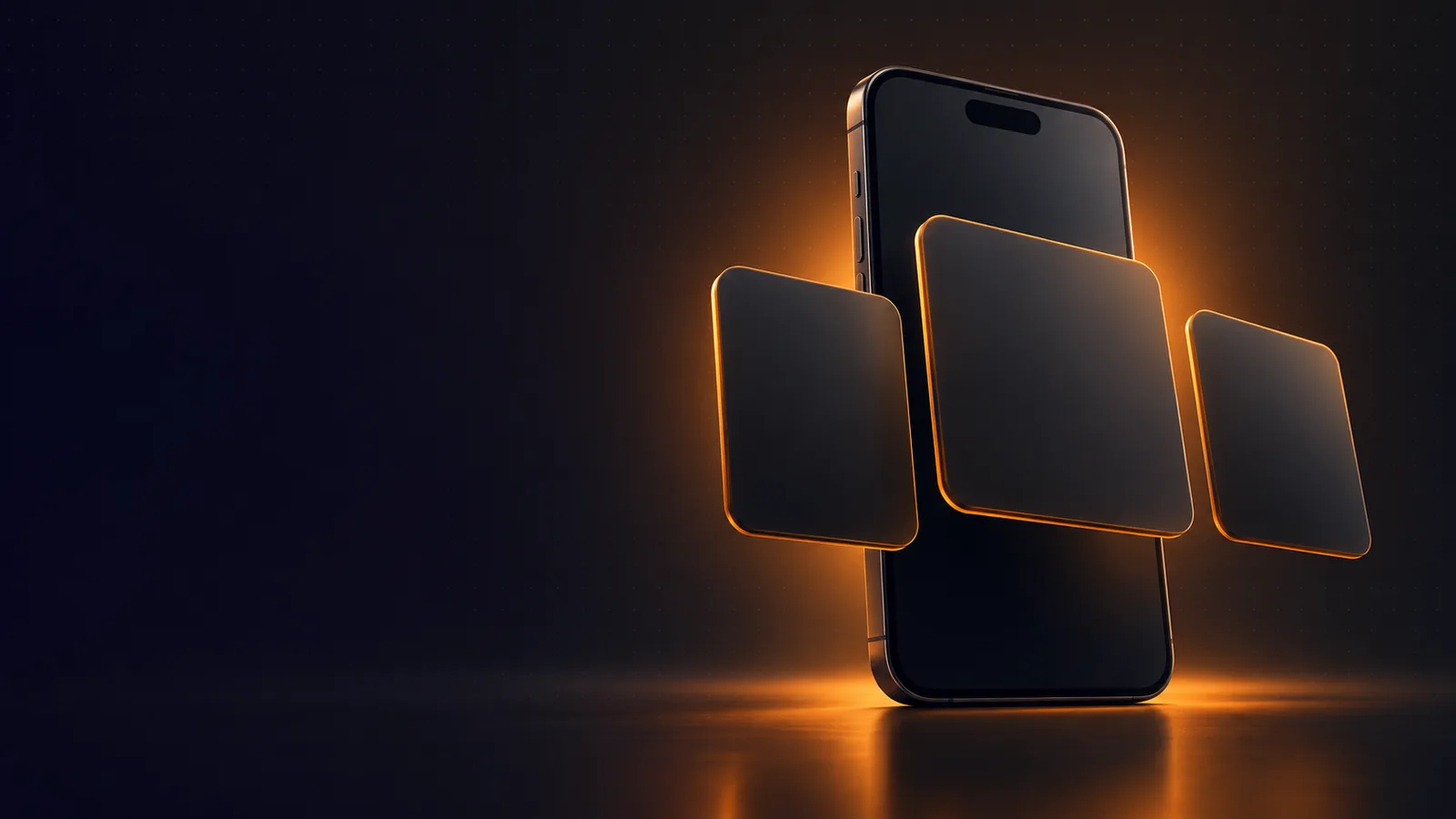 A phone with three blank cards floating above it