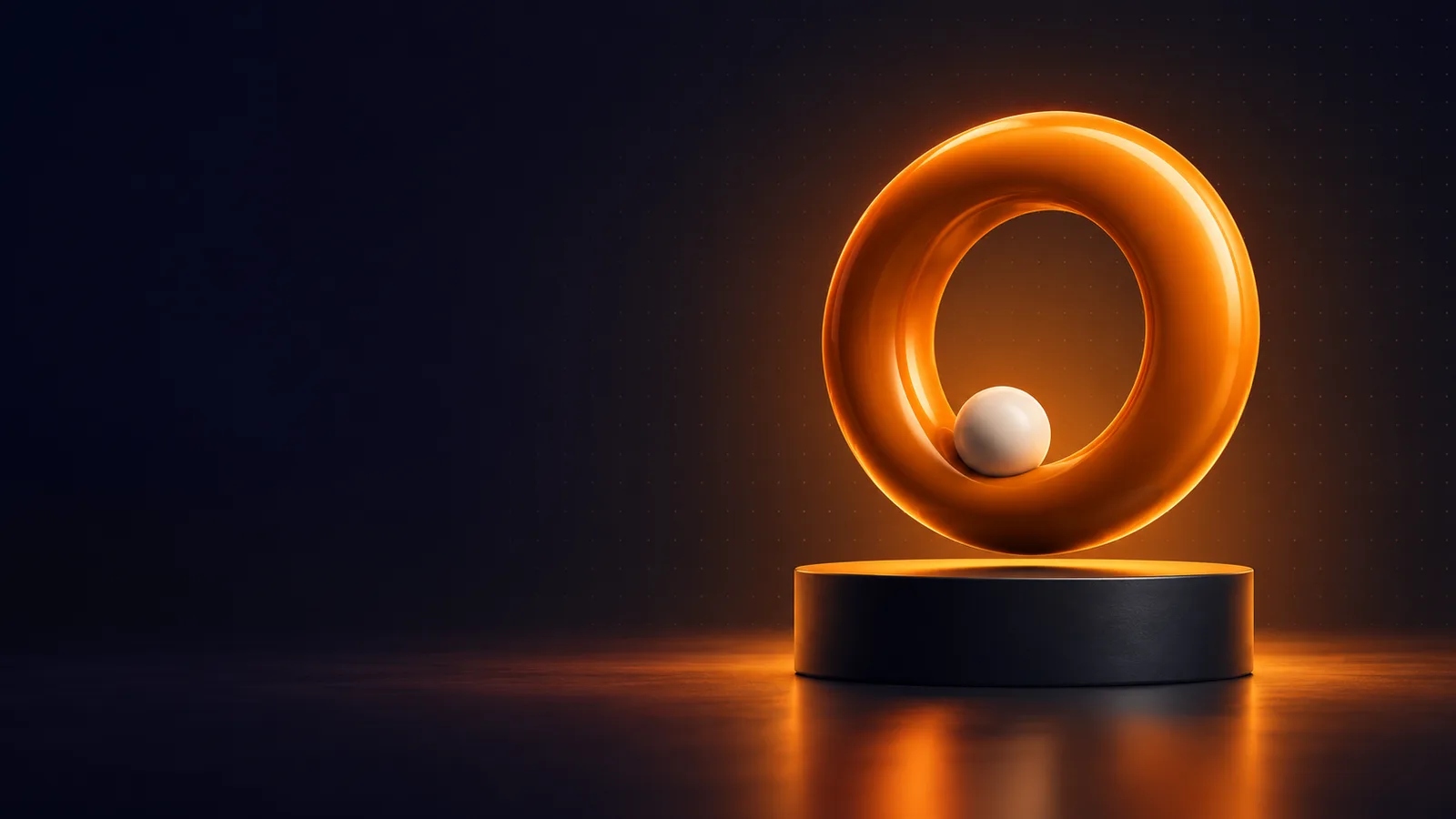 An orange ring with a sphere resting on a pedestal